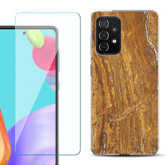 Slim-Fit Flexible Gel TPU Phone Case compatible with Samsung Galaxy A52 5G, with Tempered Glass Screen Protector, by OneToughShield ® - Marble / Earth