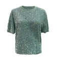 thumbnail image 4 of IWRICH Women's Full Sequin Sparkle Tops Shimmer Glitter Crew Neck Short Sleeve Shirts Disco Party Tee Shirts Tunic Blouse Green One Size, 4 of 5