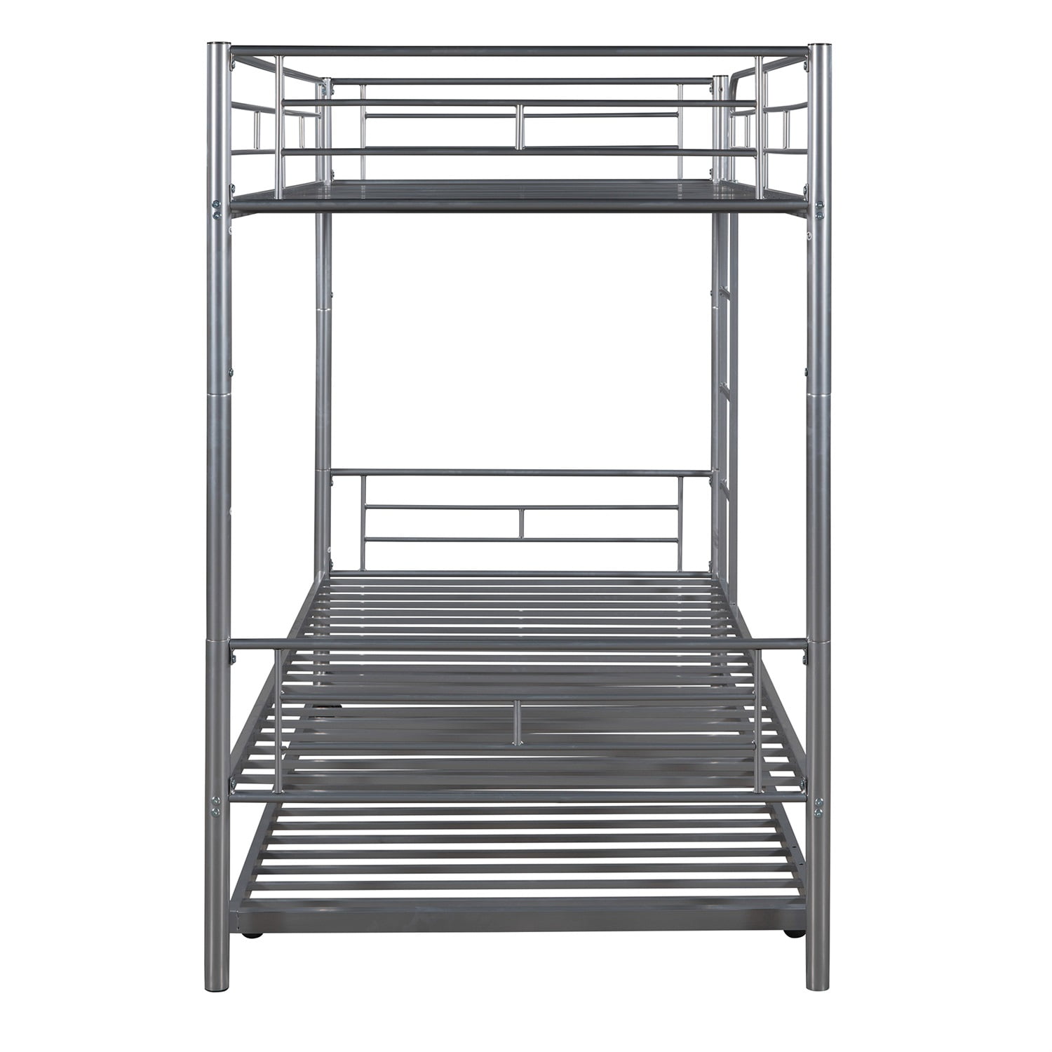 Kadyn Metal Bunk Bed, Twin-Over-Twin Bed with Trundle, Can be Divided into two beds, Modern Bunk Bed Frame for Juniors, Silver