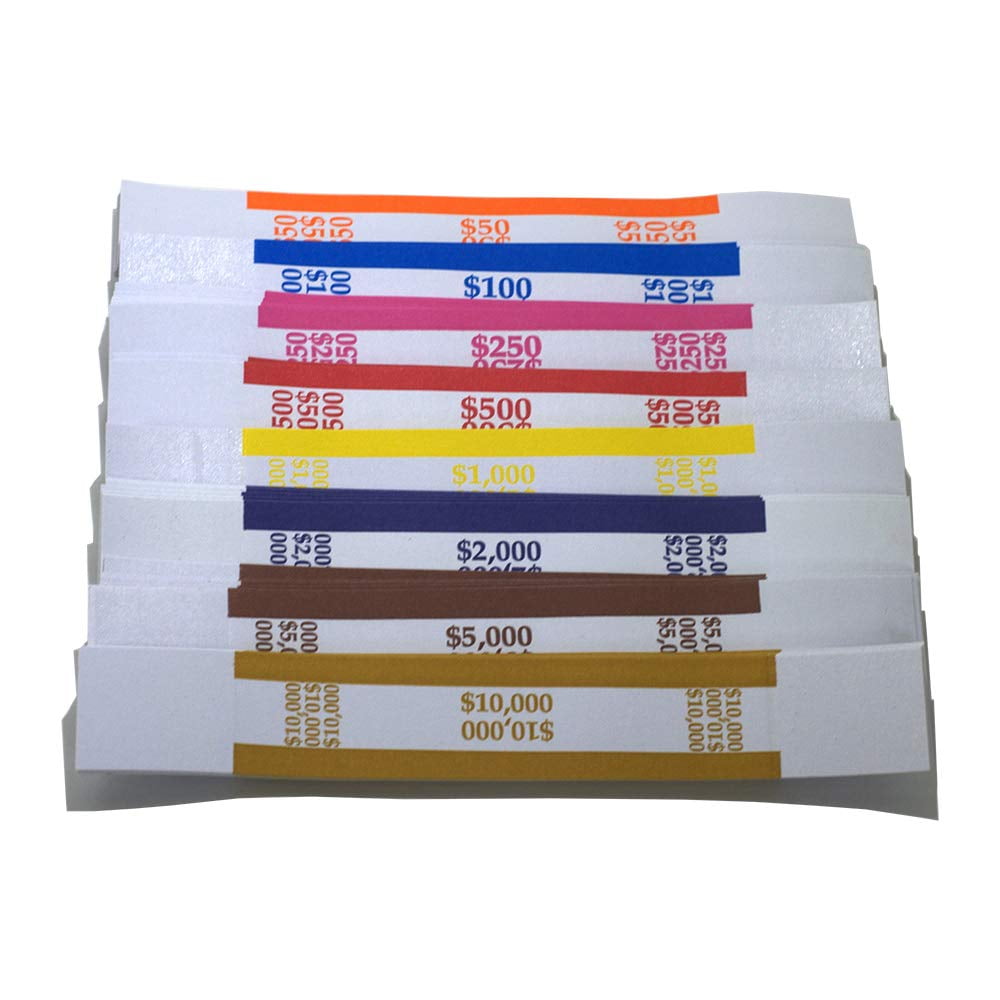 New Self-Sealing Currency Bands $500 Denomination  Straps Money Fives 50 