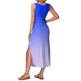 thumbnail image 4 of Women's summer long dress, sleeveless with side slits, long gradient vest dress Blue L, 4 of 5