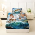 thumbnail image 4 of Feelyou Pike Fish Wildlife Twin Sheet Sets for Men Women, Sky Wave Landscape Mountain Lake Bedding, Blue Green, 3-Piece, 4 of 5