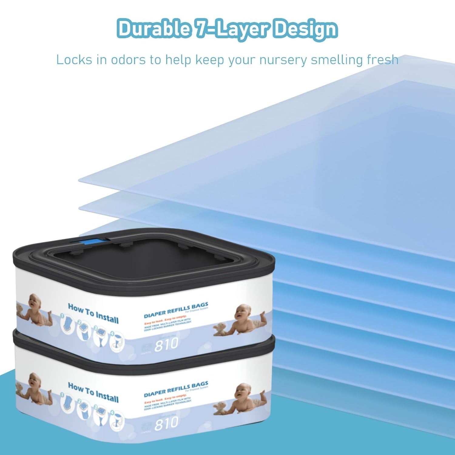 6 Packs Jumbo Square Refills Disposal Bags Refill Compatible with Diaper Genie Compact and Select Pails (Not Fit Classic Version Pails), Hold Up to 810 Newborn-Sized Diapers Per Refill