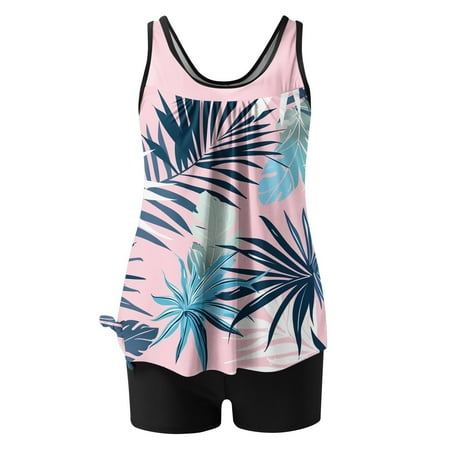 IDALL Tankini Swimsuits for Women Plus Size Swimsuit Tankini Bathing Suits Tankini Swimsuits Two Piece Graphic Swim Tank Top With Boyshorts Women S Swimwear Two Piece Swimsuit Light Blue L
