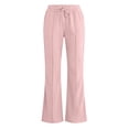 thumbnail image 3 of Lmueinov Women's 100% Cotton Flare Leg Pants Elastic High Waist Adjustable D string Casual Stretchy Wide Leg Trousers with Pockets, S-XXL, 3 of 6