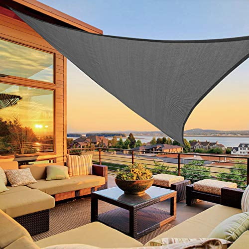 LOVE STORY 16'5'' x 16'5'' x 16'5'' Triangle Dark Grey Sun Shade Sail Canopy UV Block Awning for Outdoor Patio Garden Backyard