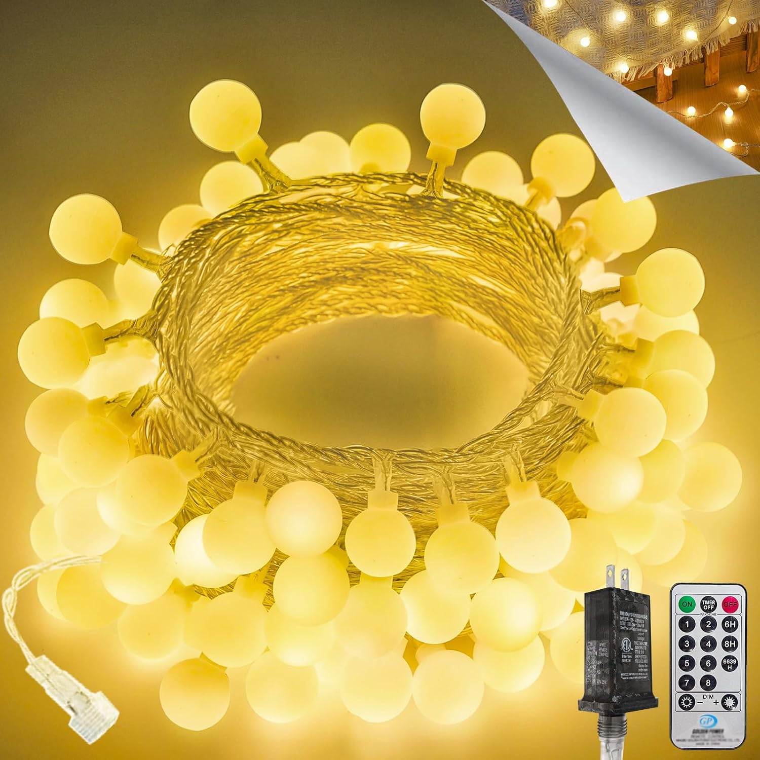 100LED Connectable String Lights Indoor Outdoor for Bedroom, 43ft White  Lights Plug in with Remote & Timer, 8 Lighting Modes Waterproof Fairy Light for Room Classroom Wedding Christmas Decor