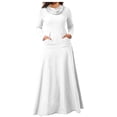 thumbnail image 1 of KIHOUT Robe Maxi Femme Couleur Unie Col Haut Manches Longues Patchwork Poches Grand Ourlet Longue Jupe, 1 of 5