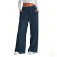 thumbnail image 2 of felwors Women's High Waisted Wide Leg Jeans Elastic Waist Drawstring Pull On Denim-Like Pants with Pockets Stretchy Casual Trousers (Navy, XL), 2 of 8