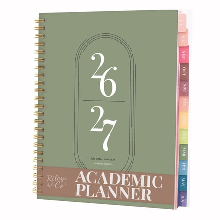 Rileys Academic Planner 2026-2027, Daily, Weekly & Monthly Planner, July 2026 - June 2027, Student Notes Pages, Twin-Wire Binding, Weekly Agenda for School & Work (8 x 6-Inches, Green)