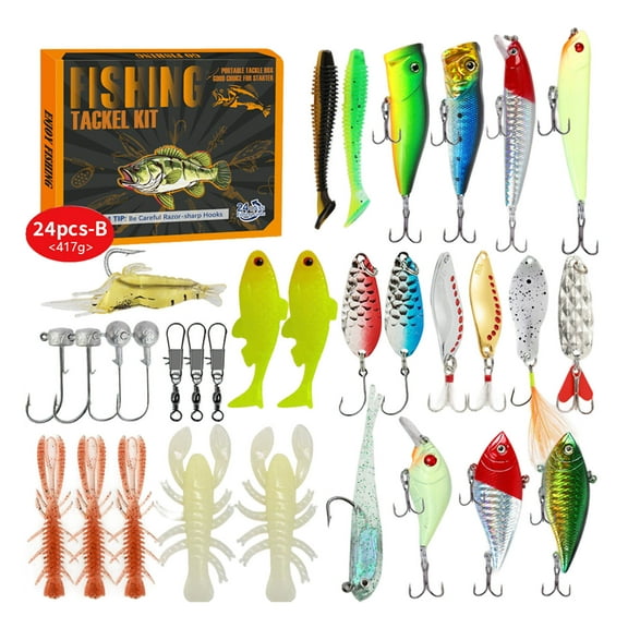 24 Piece Countdown Fishing Set - Metal Tackle Kit for Outdoor Angling Enthusiasts for Teens and Adults
