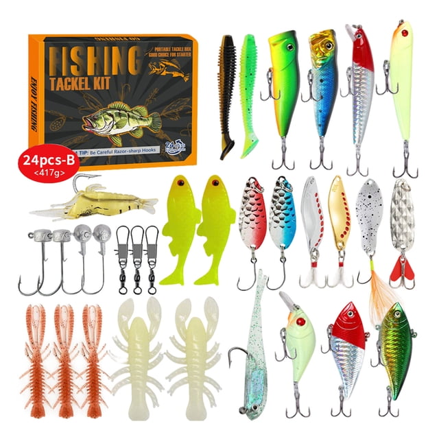 24 Piece Fishing Countdown Set Metal Blind Tackle Kit for Outdoor Angling for Teens and Adults