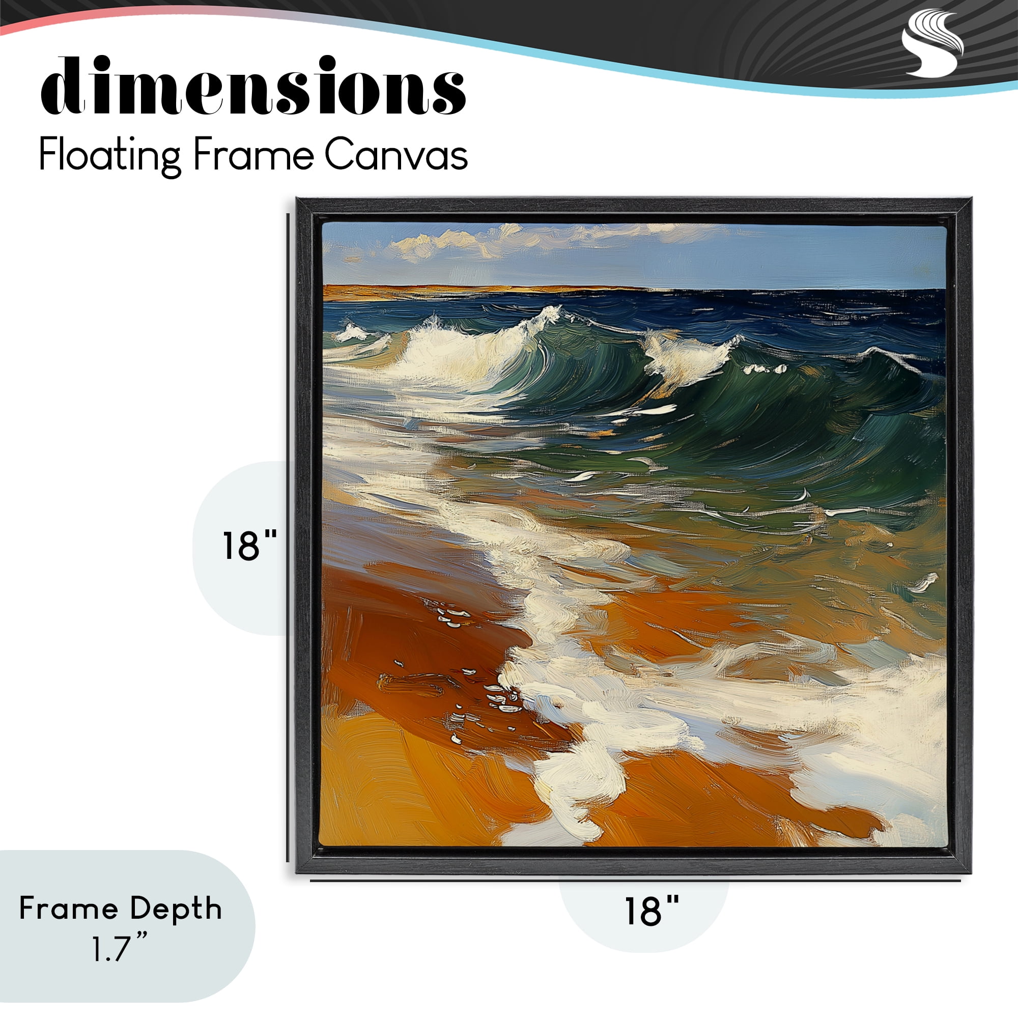 Stupell Industries Glassy Ocean Waves Break Black Framed Floater Canvas Wall Art, design by Walker Noble