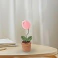 thumbnail image 3 of Mini flor de ganchillo hecha a mano, flor artificial de ganchillo en maceta, flor tejida a mano tulipanes rosados, 3 of 8