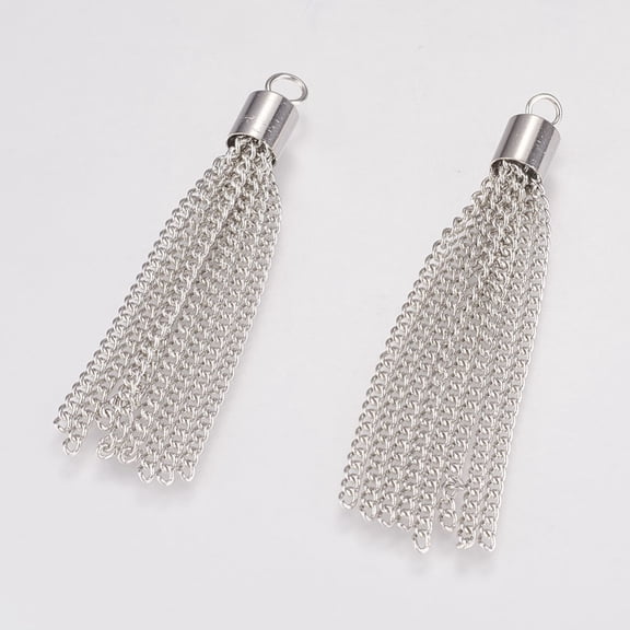 5pcs Iron Chain Tassel Pendants Platinum 53.5x6mm Hole: 3.6mm