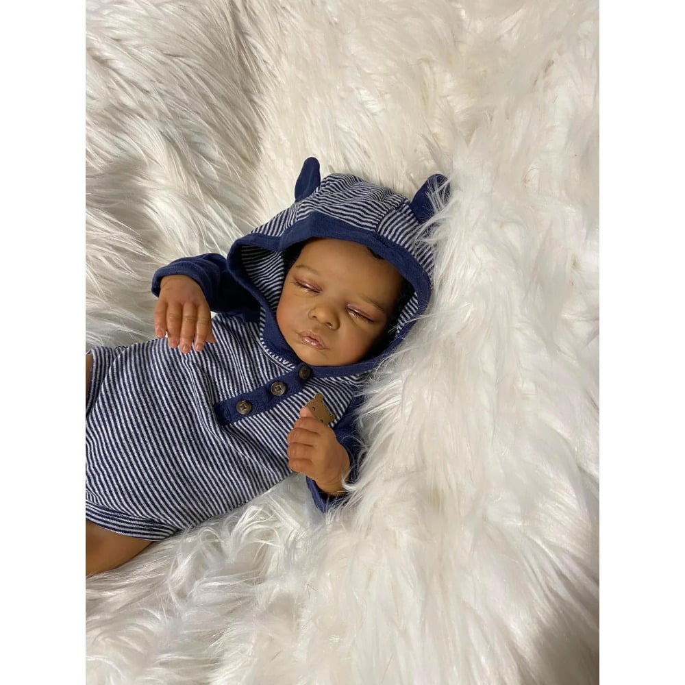 18inch Romy Reborn Baby Newborn Doll Lifelike Soft Touch Cuddly Baby Multiple Layers Painting Dark Skin with Hand Root Hair