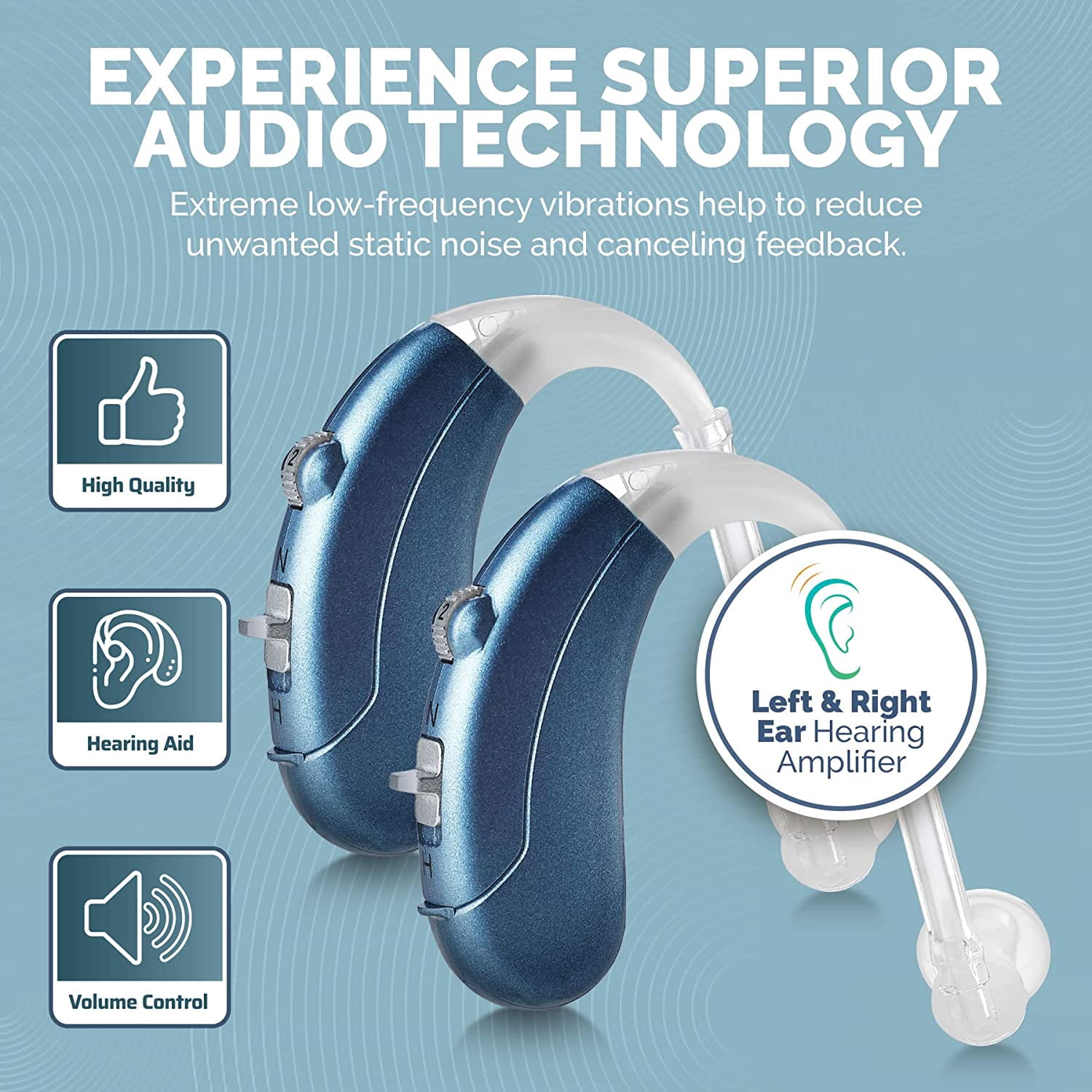 MEDca Digital Hearing Amplifier Pair - Rechargeable - Behind-The-Ear for Adults - Blue