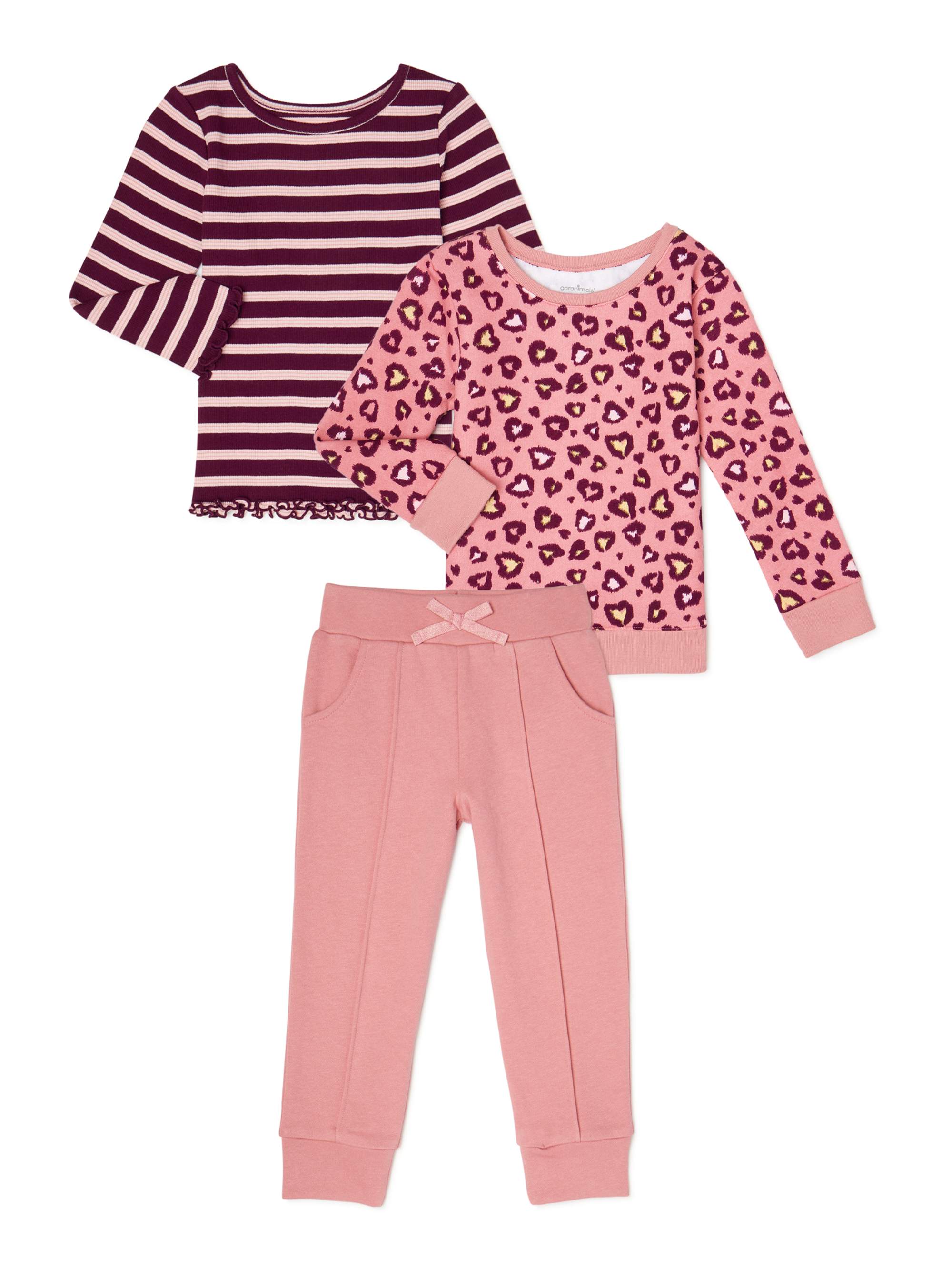 Garanimals Toddler Girls Fleece Top, Ribbed Top and French Terry Pants