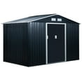 thumbnail image 1 of Outsunny 9' x 6' Garden Storage Shed with Foundation Kit, Metal Tool Storage House with Double Doors for Outdoor Patio Yard, Dark Grey, 1 of 9