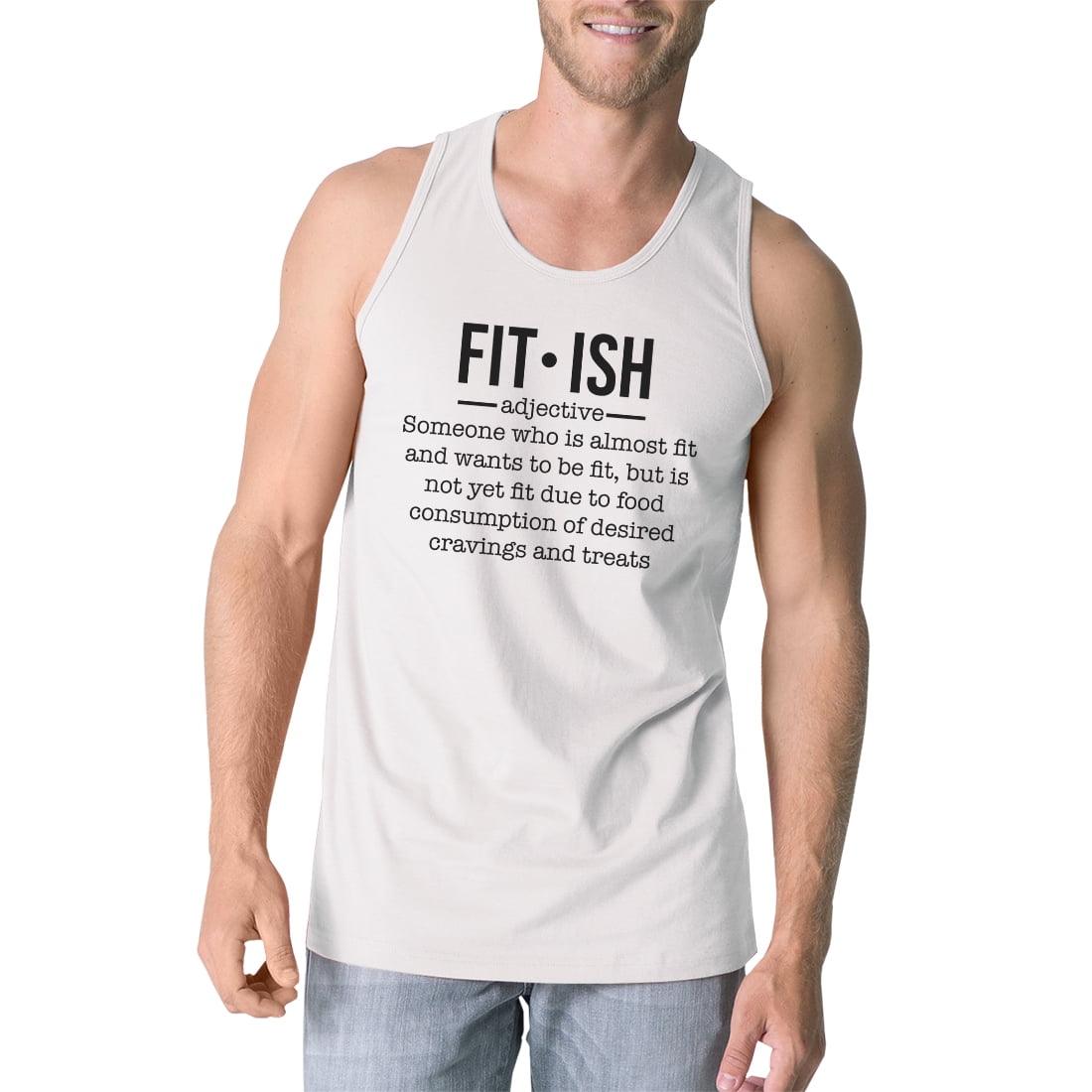 Fit-ish Mens White Funny Graphic Tank 