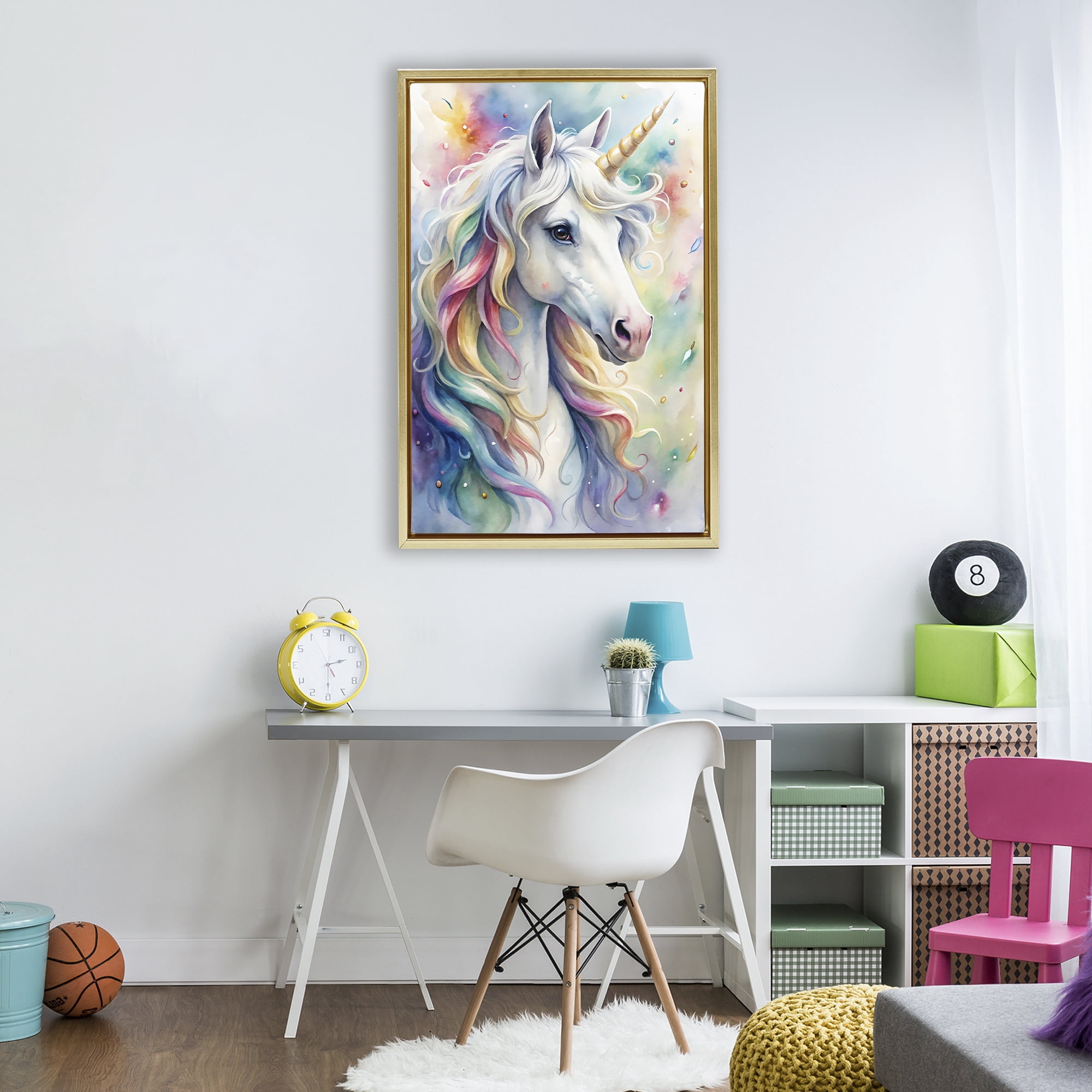 Stupell Industries Pastel Colorful Unicorn Gold Framed Floater Canvas Wall Art, design by Creative Studio