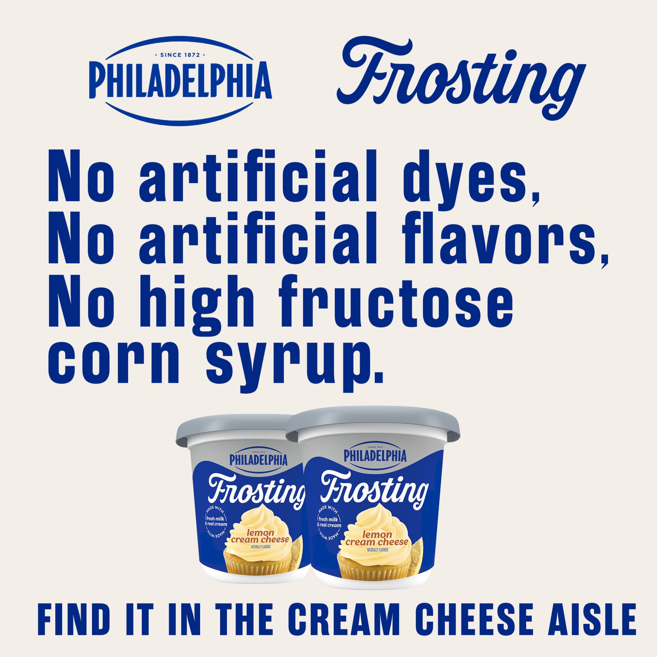 Philadelphia Cream Cheese Frosting, Ready to Eat, 1 Tub, for Spring and Summer Desserts, Lemon Flavored, No Artificial Flavors or Dyes, 16 oz
