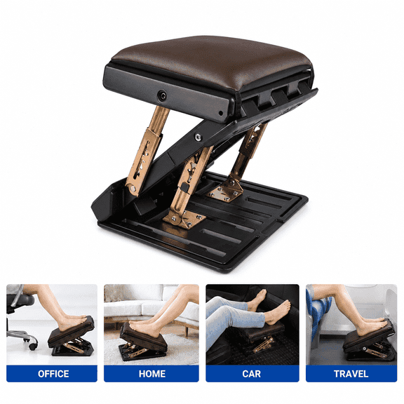 sunorchid 4-Level Height Adjustable Under-Desk Foot Rest – Foldable Ergonomic Footrest with Removable Cushion & Massage Design, Home Office Comfort, Lightweight & Portable, 12.4*12.4 in, BN