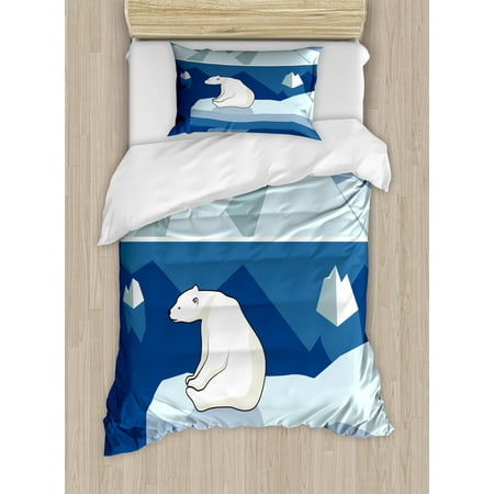 Polar Bear Duvet Cover Set Twin Size Lonely Bear On Iceberg
