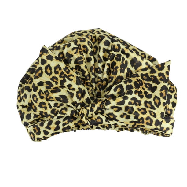Gorros de baño para ducha, estampado de flores, impermeable, reutilizable, cubierta con dobladillo elástico, gorro de baño, gorro rizado, Juegos de accesorios de baño Estampado de leopardo amarillo Toystoory HA062078-07B