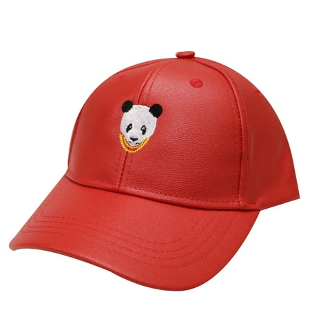 City Red Leather - City Hunter Lc200 Swag Panda Faux Leather Baseball Cap 7 Colors (Red)