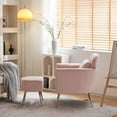 thumbnail image 3 of Accent Chair with Ottoman, Velvet Wingback Armchair with Lumbar Pillow and Footstool, Upholstered Single Sofa Chair with Golden Metal Legs, Leisure Armchair for Living Room, Bedroom, Office, Pink, 3 of 8