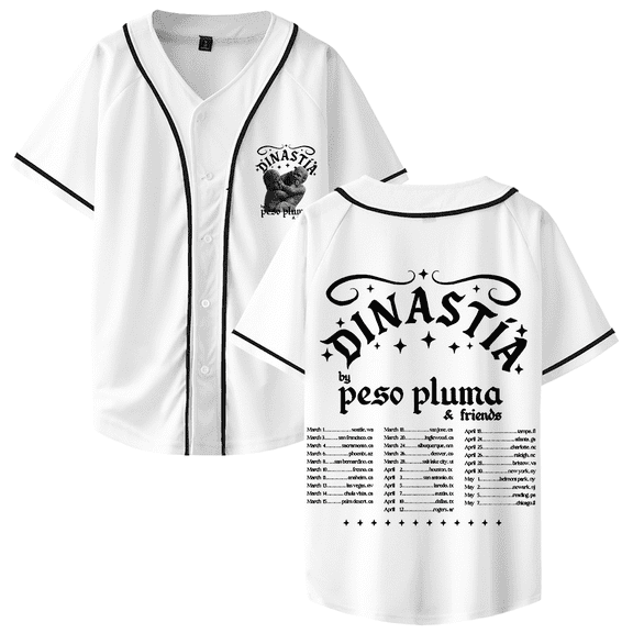 Peso Pluma Dinastía & Friends 2026 Tour Merch Baseball Jersey T-Shirt – Unisex V-Neck Short Sleeve Streetwear Top for Fans Concert Support Outfit