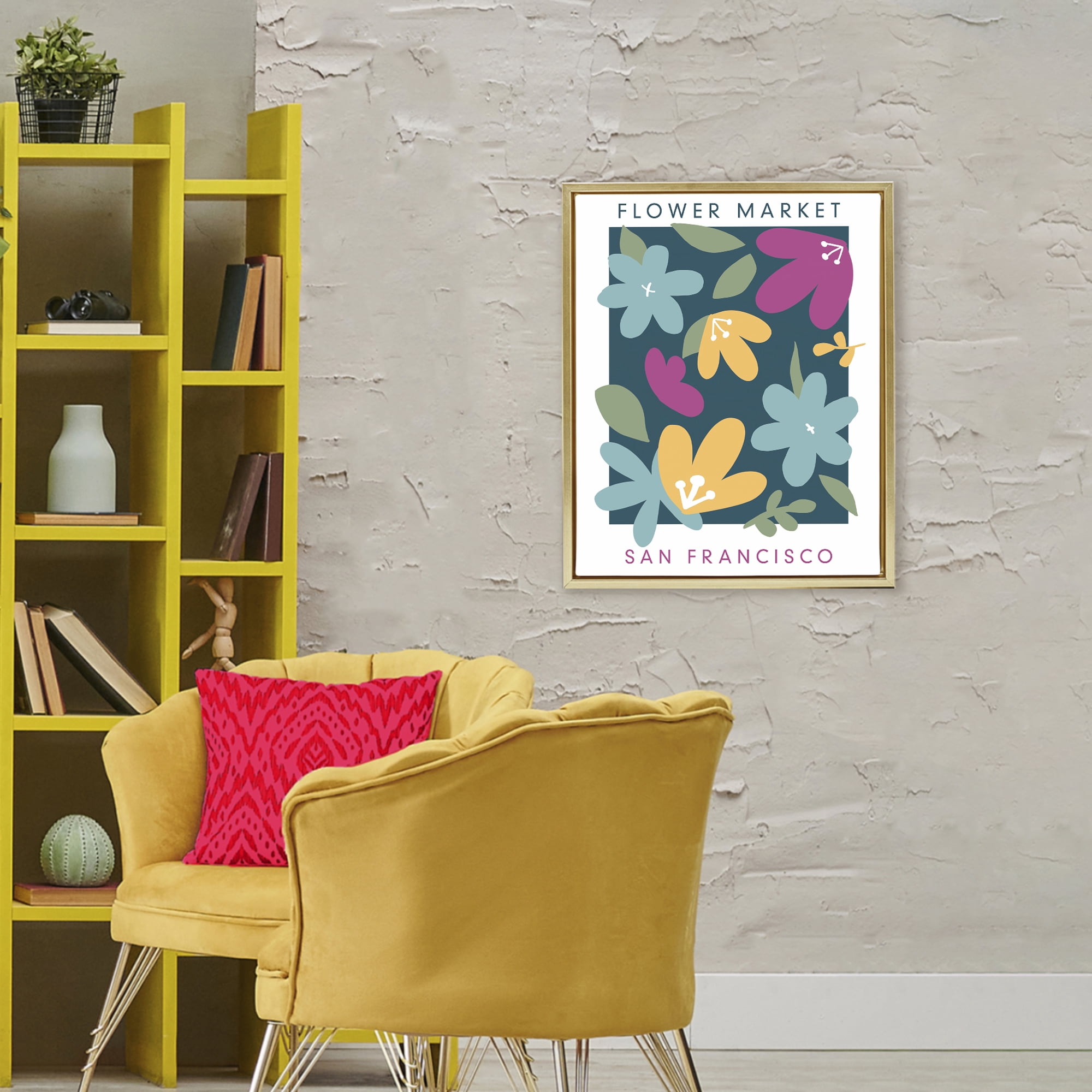 Stupell Industries Whimsical Flower Market Gold Framed Floater Canvas Wall Art, design by Anna Quach