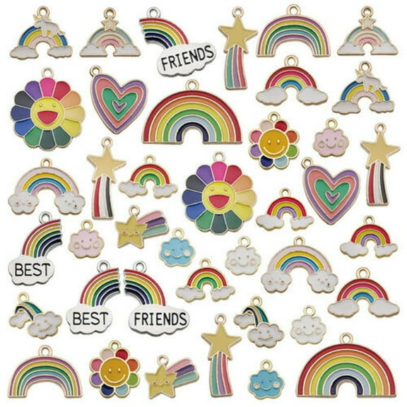 U8MO Lot 31pcs Mix Enamel Charms Pendants for Jewellery Making Earrings Bracelets-40pcs Rainbow