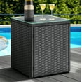 thumbnail image 1 of Table d'appoint carrée de patio CorLiving Solterra en résine tressée avec plateau en verre, grise fonce, 1 of 7