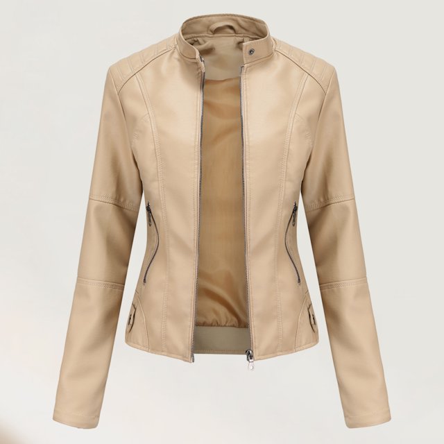 Chaqueta recortada Mujer Abrigo casual de piel sintética Ropa de calle vintage Ygjytge Beige T S para Mujer