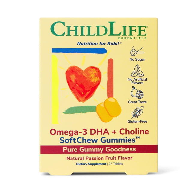 ChildLife | Omega-3 DHA y colina, gomitas masticables, sabor a Maracuyá, cont. 27 gomitas