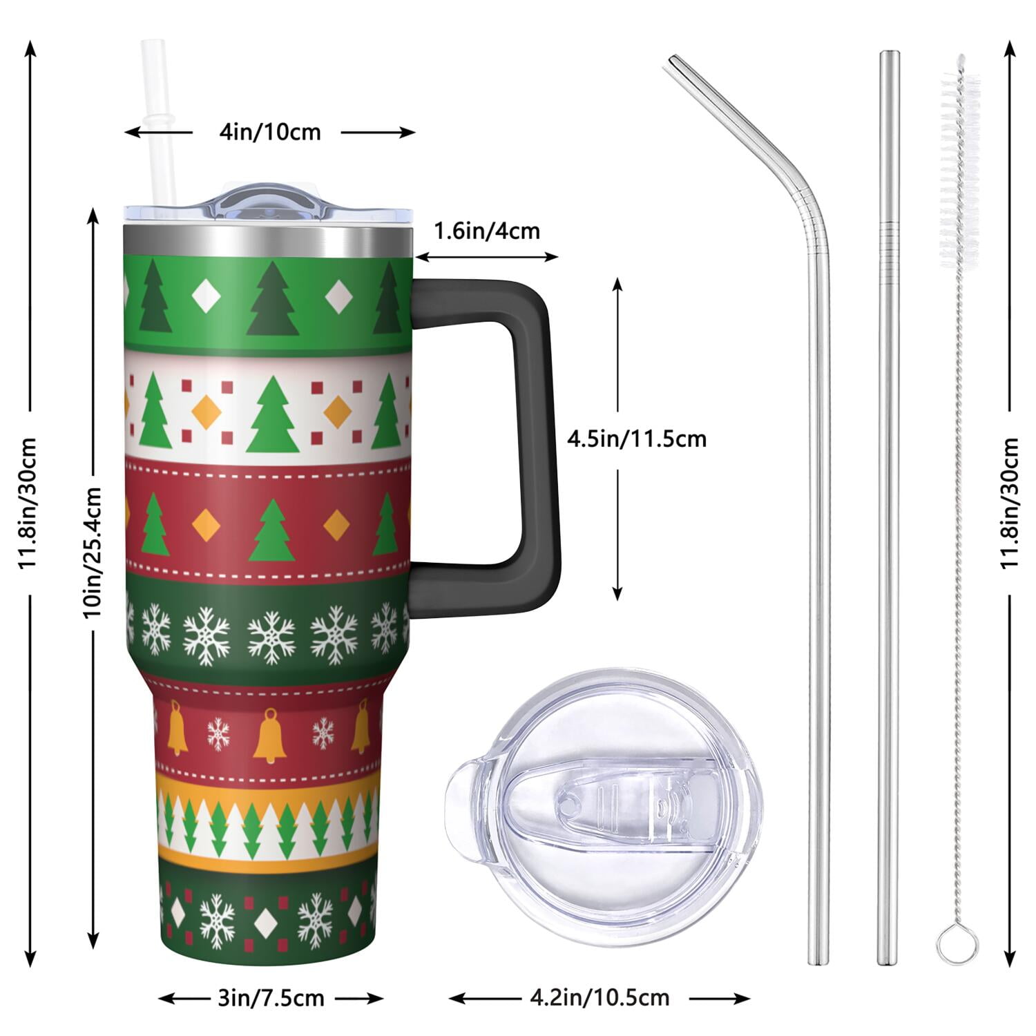1pc 40 oz Christmas Tumbler with Lid and Straw Stainless steel Insulated tumblers Cute water bottle Travel/Gym coffee tumbler Gifts for Women/men