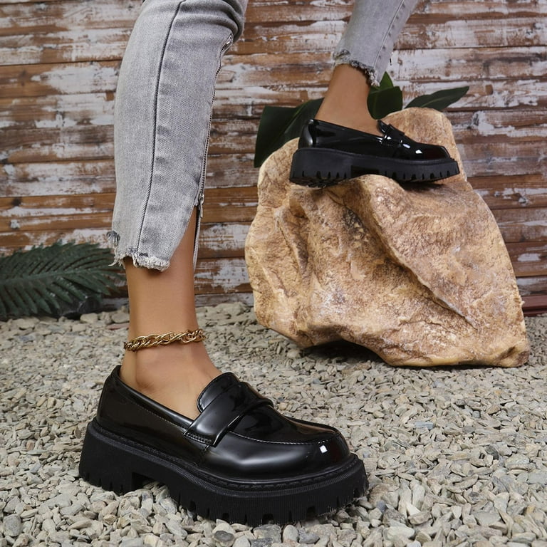 Hinvhai Women's Chunky Platform Loafer Patent Leather Penny