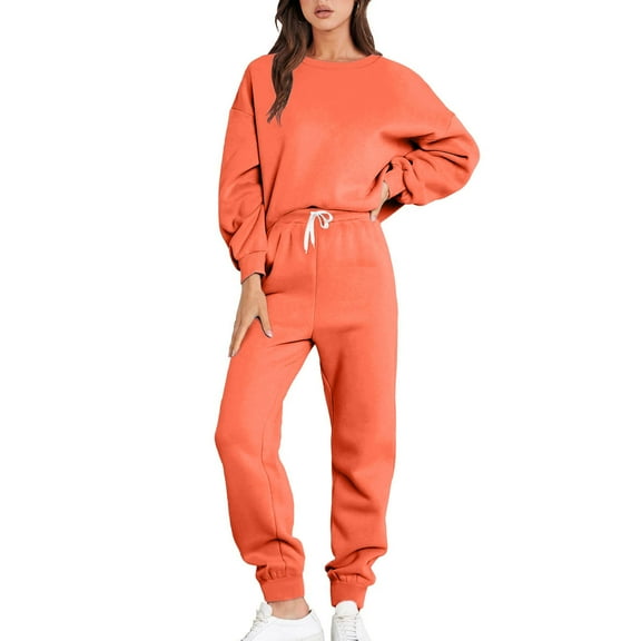 Black and Friday Deals Idoravan Sweatsuits 2pcs Sets Womens Clearance Women's Drop Shoulder Sleeves Solid Loose Sweater Long Sleeve Round Neck Tops/Shirt Set Pink S