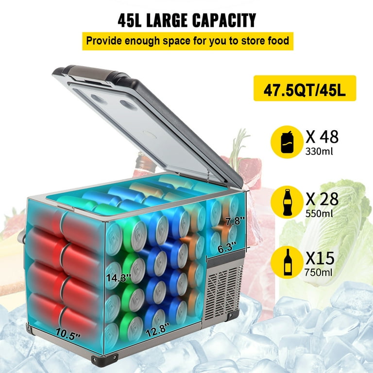 VEVORbrand 45L Portable Car Refrigerator 48 Quart Compact RV Fridge 12 24V DC 110 240V AC Vehicle Car Truck Boat Mini Electric Cooler for Driving
