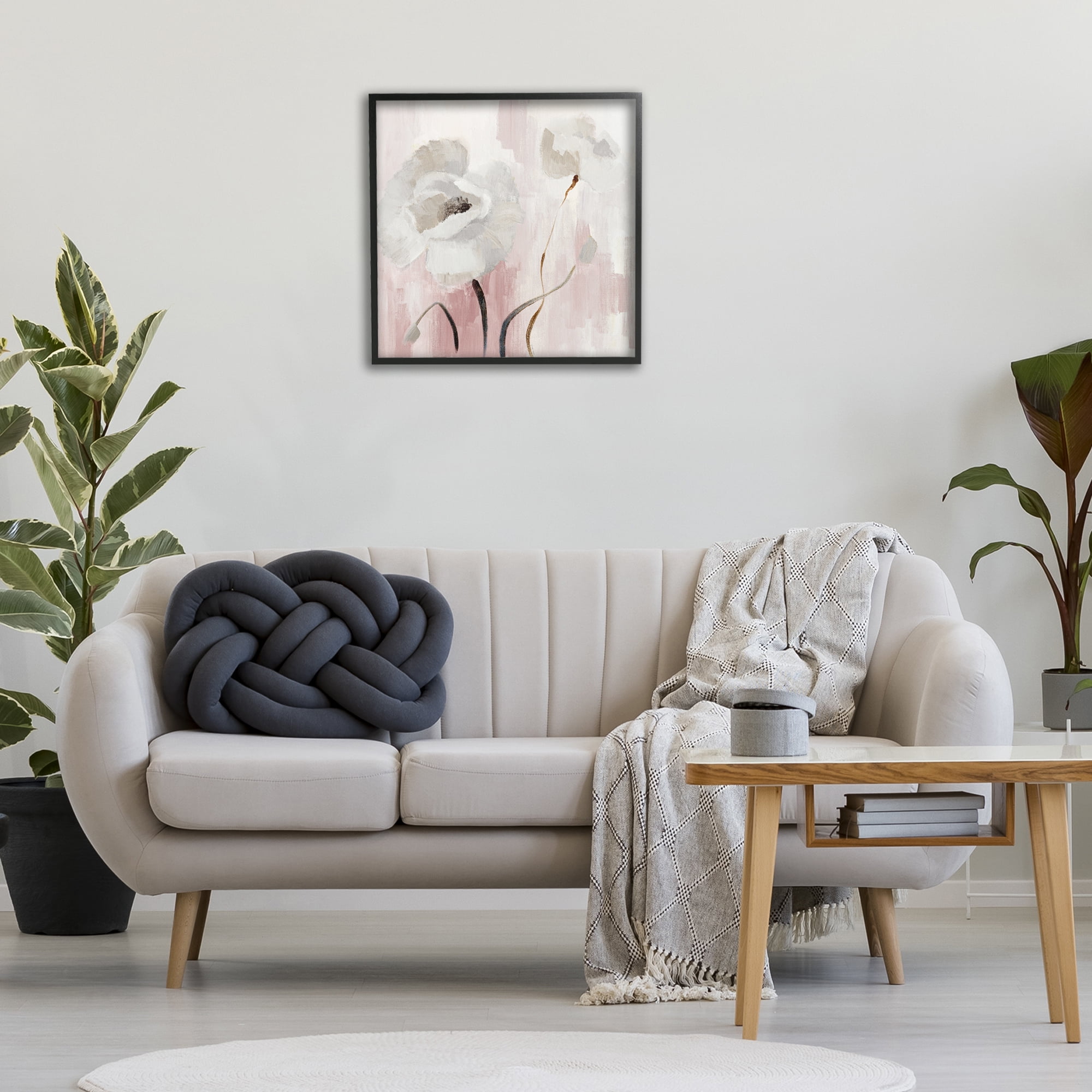 Stupell Industries Abstract White Blossoms Botanical & Floral Painting Black Framed Art Print Wall Art, 24 x 24