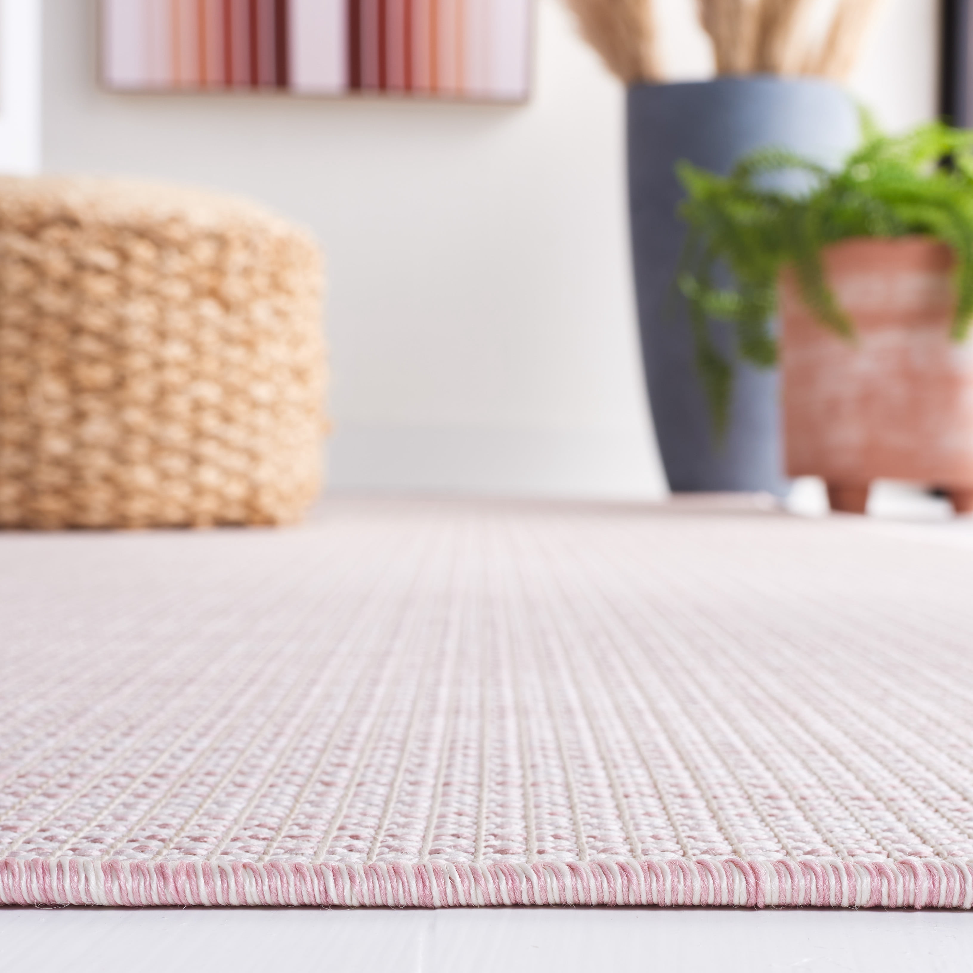 SAFAVIEH Martha Stewart Hampton Solid Indoor/Outdoor Runner Rug, Beige/Pink, 2' x 9'