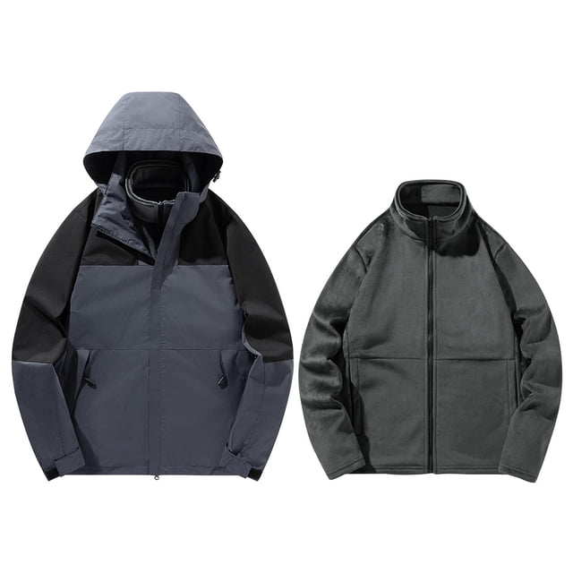 Pisexur Jackets for Men Comfortable Coats for Men Outdoor Solid Color Windproof Removable Inner Liner Pocket Zipper Jacket Dark Gray,M
