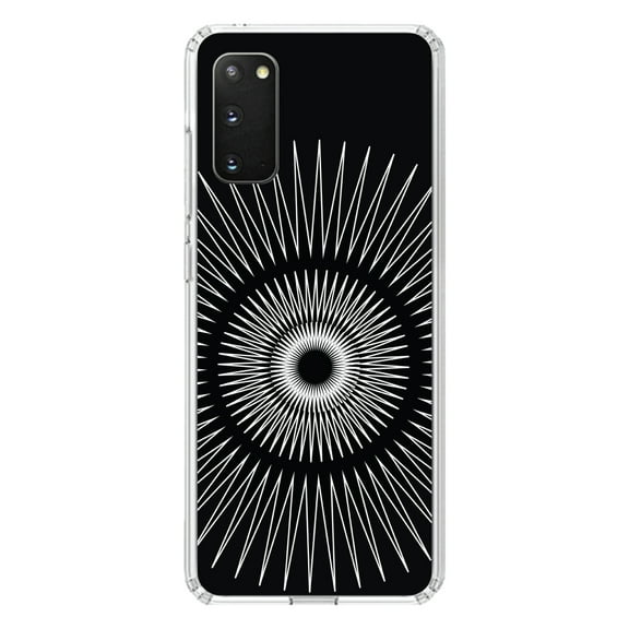 DistinctInk Clear Shockproof Hybrid Case for Galaxy S20 ULTRA / 5G (6.9" Screen) - TPU Bumper, Acrylic Back, Tempered Glass Screen Protector - Black White Star Bursts