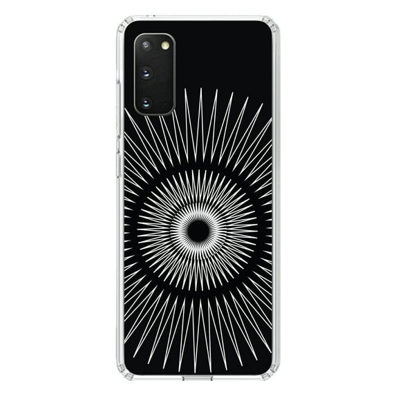 DistinctInk Clear Shockproof Hybrid Case for Galaxy S20 ULTRA / 5G (6.9" Screen) - TPU Bumper, Acrylic Back, Tempered Glass Screen Protector - Black White Star Bursts