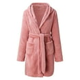 thumbnail image 5 of Fanxing Womens Soft Plush Short Bathrobe Hood Fleece Robe, Fluffy Long Sleeve Belted Cute Housecoat Sleepwear Pockets Nightgown Pink 4XL, 5 of 9