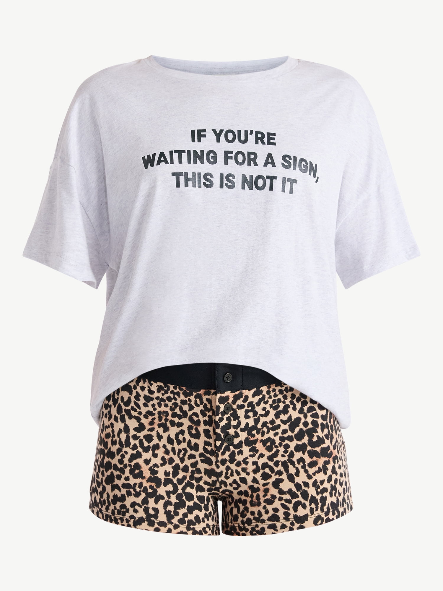 No Boundaries Sleepwear Cotton Tee and Boxer Shorts Set, 2-Piece, Women’s