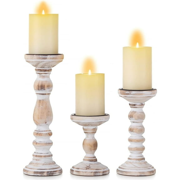 Hanobe Wooden Pillar Candle Holders  Set of 3