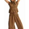 thumbnail image 2 of Women'S 2-Piece Smocked Top & Wide-Leg Pants Set-High-Waisted Lounge Outfit with Pockets Casual Boho Set Dark Brown L, 2 of 5
